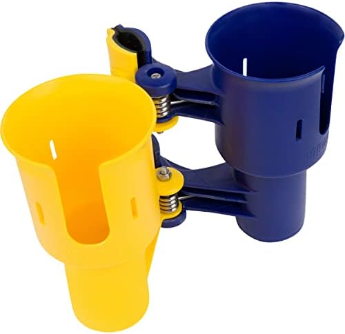 ROBOCUP, (Yellow & Navy), Patented Clamp On Boat Cup Holder |Multifunction Dual Drink Caddy for Fishing Poles, Tools, Net, Gaff |Portable Storage for Boating, Beach, Umbrellas, Golf Carts, Strollers - Image 2