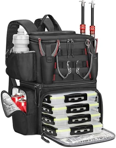 MATEIN Fishing Backpack with 4 Tackle Boxes, Fishing Bag with Rod Holder by MATEIN