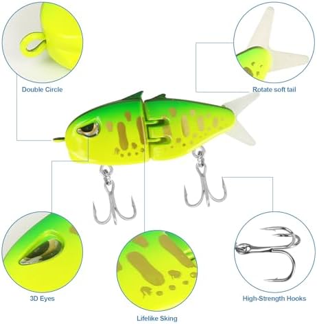 Popper Top Water Fishing Lure: Whopper Fishing Lures with Floating Rotating Tail Barb Treble Hooks Saltwater Freshwater for Bass - Image 2