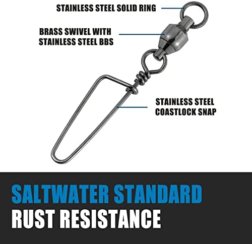 Dr.Fish Fishing Snap Swivels Ball Bearing Swivels Fishing Tackle Saltwater & Freshwater Coast-Lock Lure Snap Clips Terminal Tackle Line Leader Connector Accessories - Image 4