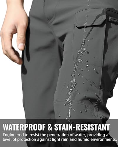 Men's Tactical Pants Stretch Waterproof Fabric Durable Cargo Pants for Hiking Casual Work Multi Pockets (No Belt) - Image 5