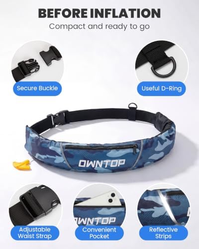 Owntop Manual Inflatable Belt Pack, Adults Swim Jacket with Blowpipe & Whistle, 24g CO2 Cylinder Included, Low Profile for Kayaking, Fishing, Paddle Sports - Image 2