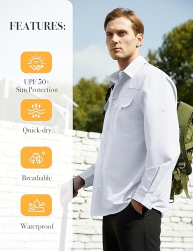 WULFUL Men's Sun Protection Fishing Shirts UPF 50+ Lightweight Quick Dry Cooling Long Sleeve Shirts for Work Hiking Safari - Image 3