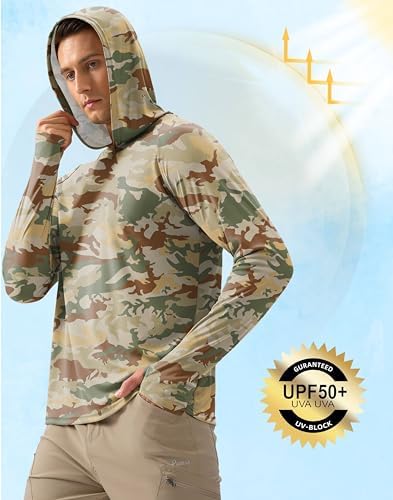 Pudolla Men's Sun Protection Hoodie Shirts UPF 50+ Fishing Hiking Shirt - Image 4