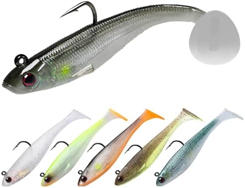 TRUSCEND Shadtale Easy Catch Soft Fishing Lures with BKK Hooks - Trembly Sinking and Vibrating Swim for More Bites, Pre-Rigged Swimbaits for Bass, Trout, Crappie, Walleye, Freshwater Saltwater Fishing by TRUSCEND