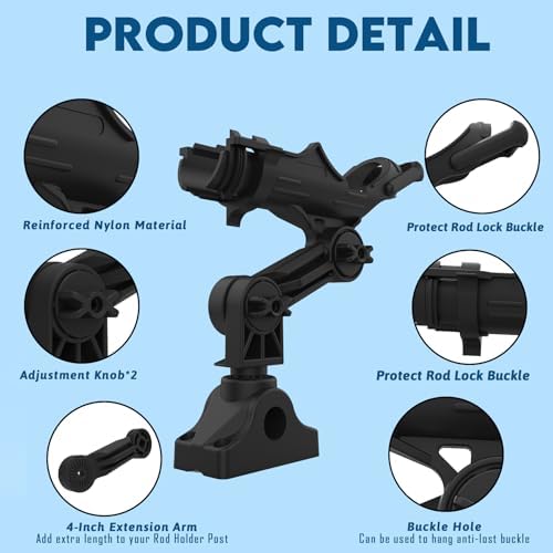Fishing Rod Holder for Kayak & Boat with Side Deck Mount, 360 Degree Adjustable, Compatible with Spinning, Casting, Fly Reels - Image 5