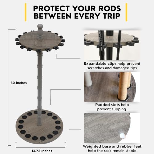 Rush Creek Creations 16-Rod Round Fishing Rod Holder for Garage, 360° Access Fishing Pole Holder for Fishing Rods, Reels, and Gear, Securely Holds 16 Rods, Barnwood - Image 6