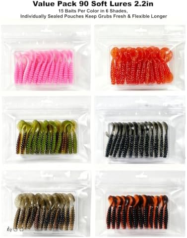 1/2/3/4/5in Curly Tail Grub Soft Swimbait Crappie Bass Lure Kit Bulk Pack - Image 2