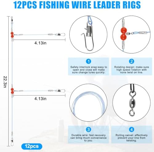 Saltwater Surf Fishing Tackle Kit - Saltwater Surf Fishing Rigs Bottom Rigs Include Fishing Leader Rigs Pyramid Sinkers Bass Casting Sinker Circle Hooks for Striped Bass Red Drum Flounder - Image 3