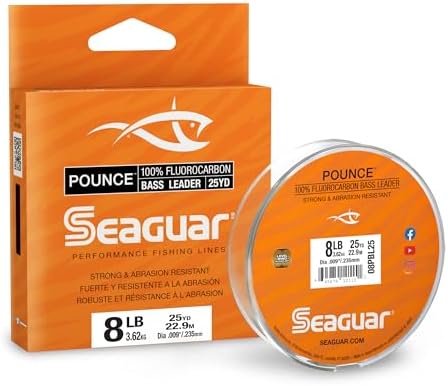 Seaguar Pounce Bass Fishing Leader Line, Freshwater, 100% Fluorocarbon, 25yd Spool, Clear, Multiple Sizes by Seaguar