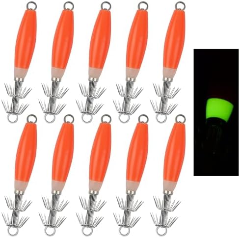 OROOTL Squid Jigs Saltwater Fishing Lures, 5/10pcs Glow Squid Jig Hooks Luminous Cuttlefish Sleeve Octopus Jig Baits Night Fishing Octopus Lures Set with Tackle Box by OROOTL