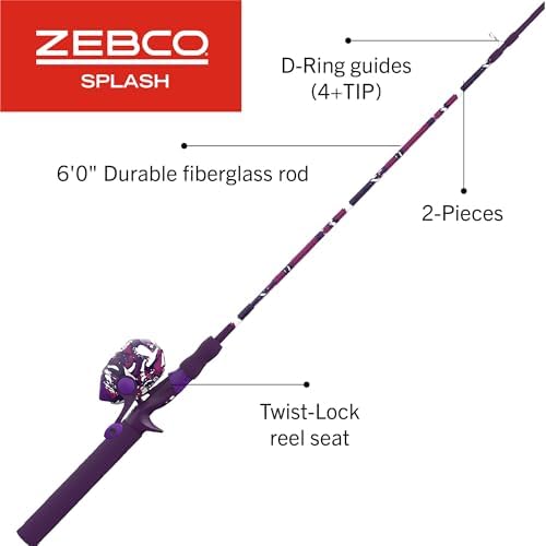 Zebco Splash Spincast Reel and Fishing Rod Combo, Fiberglass Rod, Ball Bearing System, All Metal Gears, 8-Pound Line - Image 2