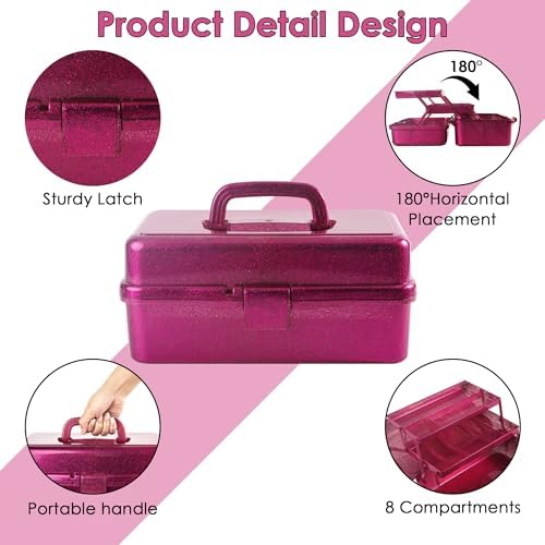 Glitter Purple 3 Layer Craft Storage Box, Purple Tackle Box Organizer - Image 3
