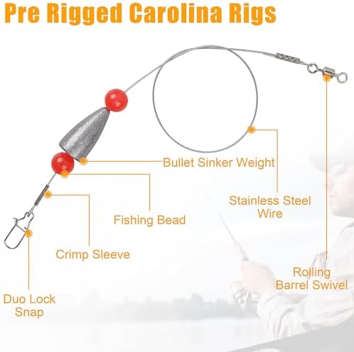 Carolina Rig Sawater Bass Fishing Kit Ready Tied Fishing Steel Leaders with Sinkers Weights Catfish Flounder Rigs for Saltwater Walleye Trout 3/8oz 1/2oz 3/4oz - Image 2