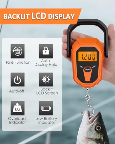Digital Fishing Scale with Lip Gripper & Tape Measure, 110lb/50kg Waterproof Fish Weight Scale with LCD Display, Hanging Fish Weigher for Bass Fishing & Boat, Perfect Fishing Gifts for Men - Image 2