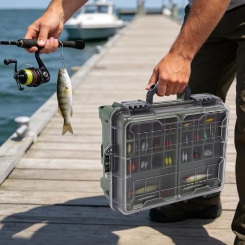 Fishing Tackle Box 3 Tiers Lure and Accessory Storage Organizer with Removable Tackle Tray Olive Green Tackle Trays for Anglers (Olive Green) - Image 5