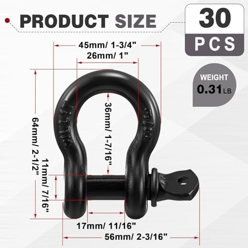 30 Pack 3/8" D Ring Shackle Heavy Duty with Screw Pin Galvanized Coating for Rigging Tow Strap Winch Off Road Truck Vehicle Recovery - Image 2