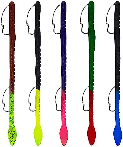 Delong Lures Fishing Lures Bass Set, 10" Pre-Rigged Weedless Swim Bait, Twister Tail Bass Fishing Lures, Extra Durable Soft Plastic Baits for Freshwater - 5 pcs Bass Baits and Lures Pack, Made in USA by DelongLures