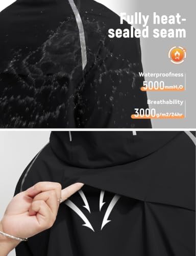baleaf Men's Rain Jacket Waterproof Hood Lightweight Reflective Packable - Image 3