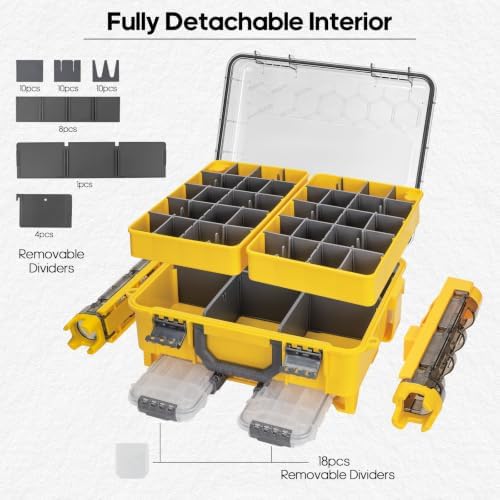 THKFISH Waterproof Double Side Tackle Box, Portable Storage Box with 2 Pack 3500 Stowaway Boxes & Rod Holders, Fishing Lure Organizer YellowPink/Green/Blue/Grey (L-Yellow) - Image 4