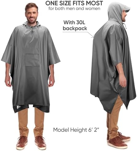 PTEROMY Hooded Rain Poncho for Adults, Reusable Waterproof Raincoat - Image 4