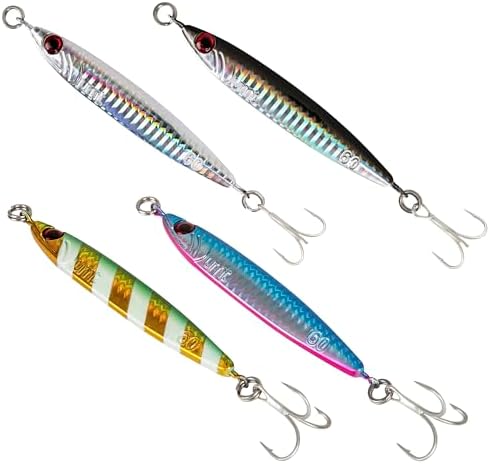 UMT 40g & 60g Multi-Color Saltwater Casting Jigs for Sea Bass, Fluke and Porgy Fishing - Set with Sharp Treble Hooks, Handcrafted by UncleMosTackle