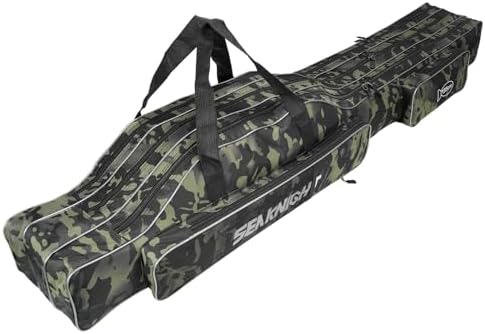 Seaknight Portable Fishing Rod Case - 2 Sizes (53.15in/59.0in) Oxford Fabric Tackle Storage Bag for Travel, Durable Rod Carrier for Freshwater & Saltwater Anglers (Black Camou, 135cm/ 53.15in) by SeaKnight