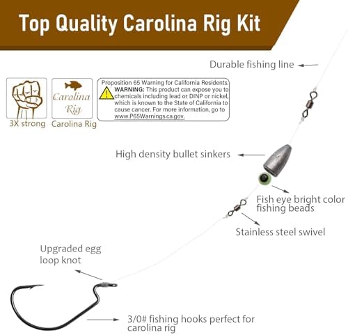 Dovesun 10/5PCS Ready Tied Carolina Rig Kit for Bass Fishing Catfish Rig Catfish Hook Kit with Bass Hooks, Swivel, Fluorocarbon Line, Weights - Image 2