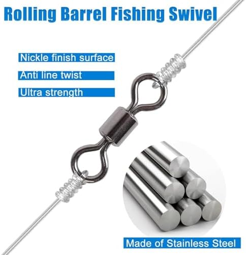 250pcs Fishing Swivel Rolling Barrel Swivel Stainless Steel Swivels Corrosion Resistance Black Nickle Connector for Freshwater Saltwater Fishing Tackle #2#4#6#8#10 - Image 3
