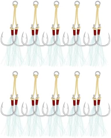 PATIKIL Fishing Assist Hooks Kit, Double Assist Jigging Hook with Glow Tassel for Slow Pitch Jigs Vertical Jigging Lure by PATIKIL