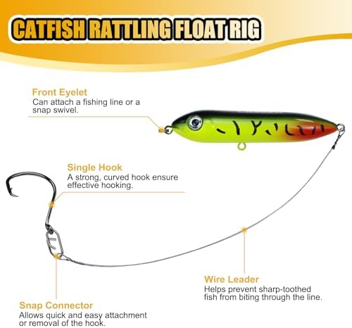 Catfish Rig with Rattle Float, Pre-Assembled Fishing Rig for Catfish, Santee Rig with High-Strength Steel Leader and Circle Hooks 5/0 6/0 8/0 for River, Lake Pond - Image 2