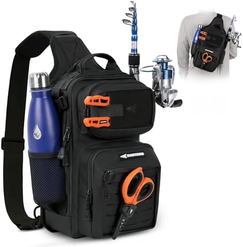 KastKing Blowbak Fishing Sling Bag, Fishing Backpack with Rod Holder by KastKing