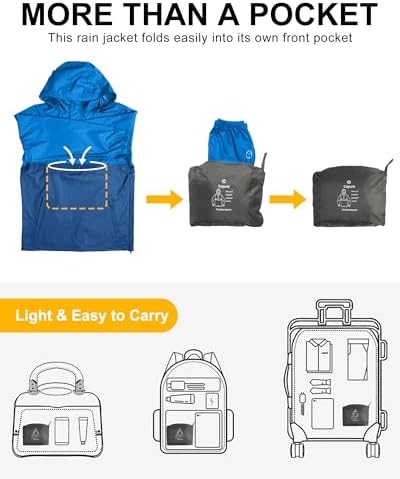 Outdoor Ventures Men's Rain Jacket Waterproof Lightweight Packable Pullover - Image 3