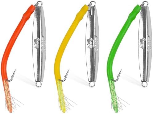 Diamond Jig Saltwater Fishing Lures Casting Jigging Spoon with Tube Tail Stainless Steel Hooks Trolling Lures Striped Bass Metal Jig for Deep Sea Surf Fishing Bottom Dragging Sinking by AGOOL