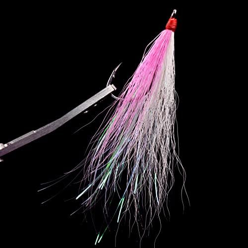 Bucktail Teasers Fishing Hooks Saltwater Flounder Rig Bucktail Mylar Teasers Inserted Fishing Teaser Hooks for Jigs Spoons Lures Hi/Lo Rig Striped Bass Bluefish Flounder Surf Bottom Fishing - Image 4