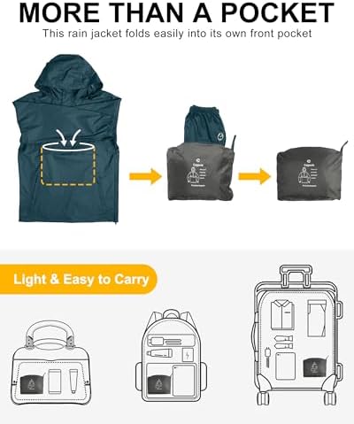 Outdoor Ventures Men's Rain Jacket Waterproof Lightweight Packable Pullover - Image 3