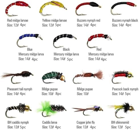 138pcs Fly Fishing Flies Pieces per Set Ultra-Thin Portable Nymph Fly Fishing Accessories, with Box Trout Fishing Fly Lures - Image 4