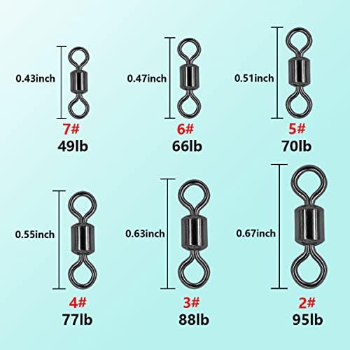 Fishing Barrel Swivels Kit, 300pcs Stainless Steel Rolling Bearing Snap Connector for Saltwater Freshwater Fishing#2#3#4#5#6#7 - Image 5