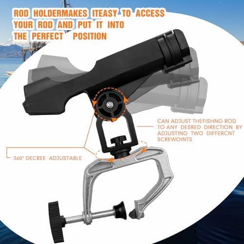 Liliful 6 Pack Fishing Boat Rod Holder 360 Degree Adjustable with Large Clamp Boat Rod Bracket Folding Fishing Pole Holders for Kayak Canoe Raft - Image 6