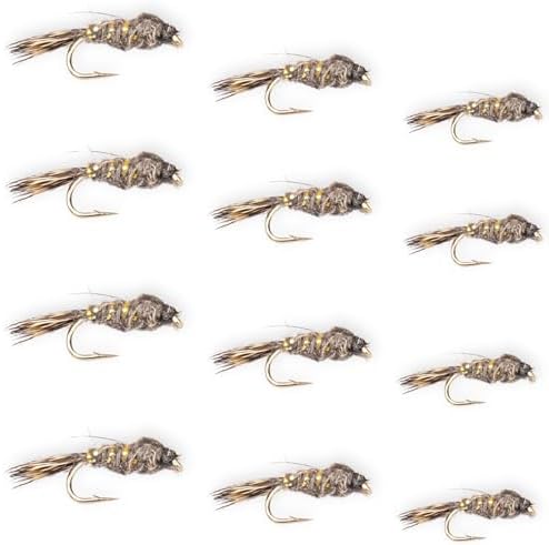 Hares Ear Nymph Fly 12 Pack - Size 14-18 Wet Fly Fishing Accessories, Trout Flies, Assortment Box and Tools, Flies for Fishing for Bass and Panfish, Nymphs by FloatingFeatherSupply
