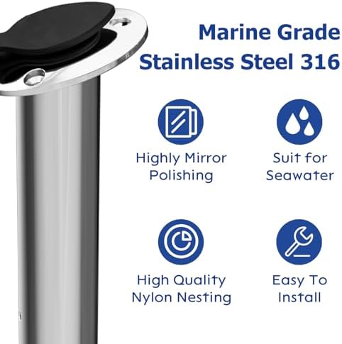 Fishing Rod Holder 2 Pack, 316 Stainless Steel 15/30/90 Degree Rod Holders for Fishing Boat, Flush Mount with Cap, Heavy Duty - Image 3