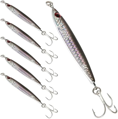UMT 40g 60g Casting Jig for Sea Bass, Fluke, Porgy, Tautog - Set with Super Sharp Treble Hook, Multi-Colors - Saltwater & Freshwater Compatible Available in Single, 5, 10 Packs by UncleMosTackle
