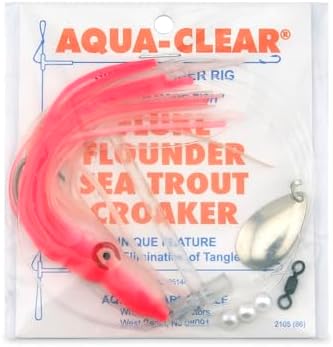Aqua-Clear Squid Teaser Rig Fishing Lure, Saltwater Fishing Rig with 3/0 Extra Long Hook, Fluke Flounder Trout Croaker Rig, Mono Leader AFW Swivel Spinner, Multi Color Variations by AQUA-CLEAR