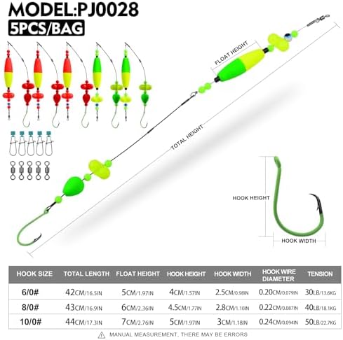 PROBEROS Catfish Fishing Rigs - Bank Fishing Set with 5pcs/Set, 6/0, 8/0, 10/0 Circle Hooks Circle Hooks, High Visibility, Ready to Use Catfish Rigs - Image 2
