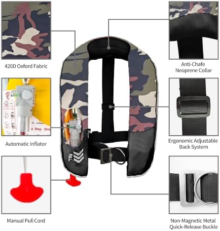 Manual Inflatable Life Jacket,Preserver PFD for Adults,Life Vest for Adults,Supports Weight up to 330 pounds - Image 2