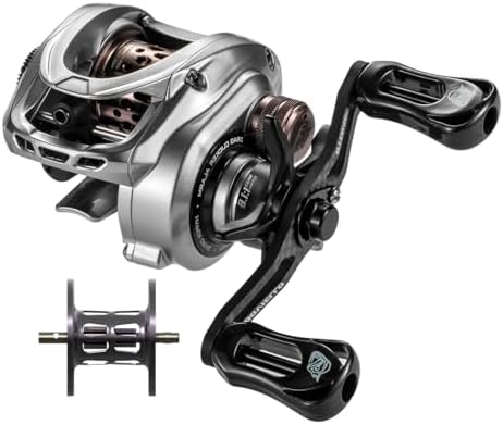 HICC50 Compact Baitcaster Fishing Reels - 4.7oz Ultra Smooth Bait Finesse Casting 30 Magnetic Brake, 7.1:1/8.1:1 Ratio10+1 Double Shield Bearing for Saltwater Freshwater with Dual spools by DOVIELLO