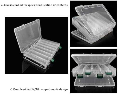 Double-Sided Fishing Lure Hook Tackle Box Visible Hard Plastic Clear Fishing Lure Bait Squid Jig Minnows Hooks Accessory Storage Case Container (Clear-10 Slots) - Image 3