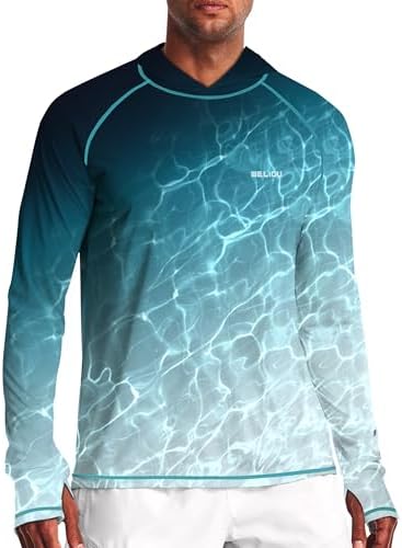 Men's UPF 50+ Sun Protection Hoodie, Long Sleeve Fishing Shirt by WELIGU