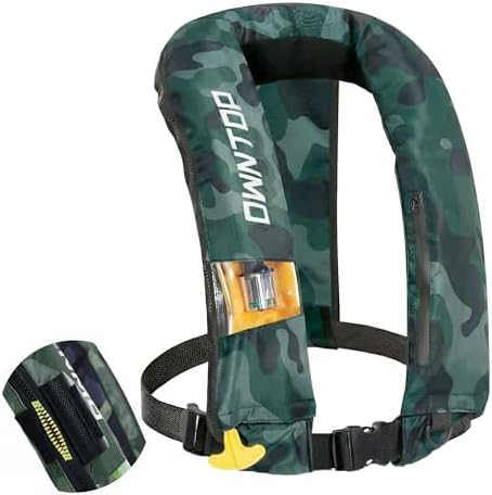 Owntop Automatic/Manual Inflatable Vest, Manual Convertible Option, Low Profile, Zipper Closure, Inflatable Fishing Jacket for Kayaking, Boating and Fishing, 24g CO2 Cylinder Included by Owntop