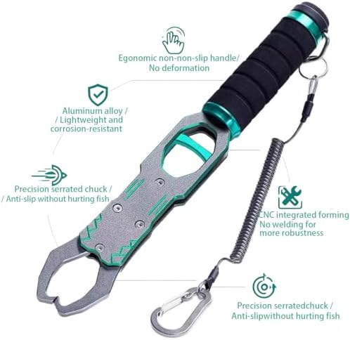 Fish Lip Gripper with 40lbs Built-in Weight Scale, 2-in-1 Fish Grabber Tool - Image 2